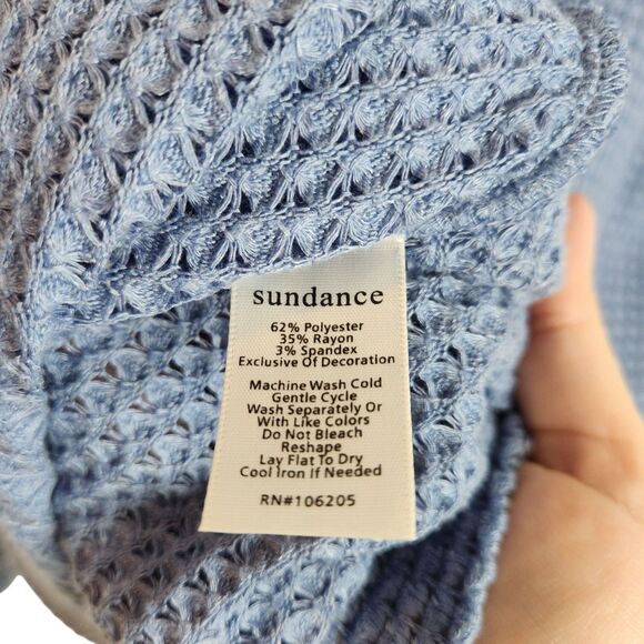 SUNDANCE Sweater Womens XS Blue Thick Stitch Thermal V Neck Top Cabincore - Picture 9 of 9